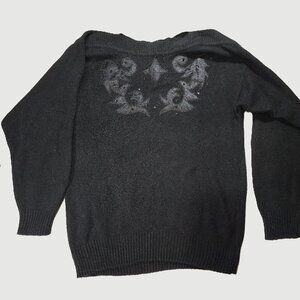 80s Counterparts Sweater Shoulder Pads Long Sleeve Silk & Sequin Detail L/XL siz